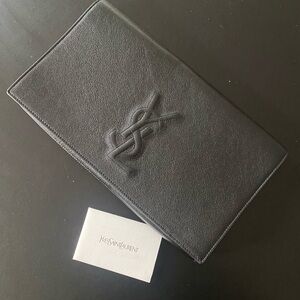 Yves Saint Laurent Embossed YSL Black Leather Card Holder